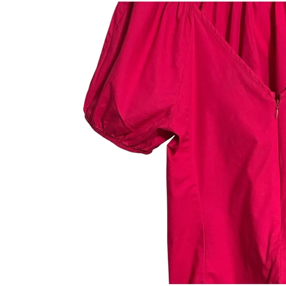 J Crew Magenta Rose V-back Zip Puff Sleeve Stretch Cotton Blend Poplin Blouse